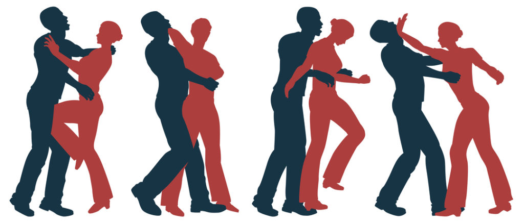 Set of editable vector silhouettes of self defense moves for women